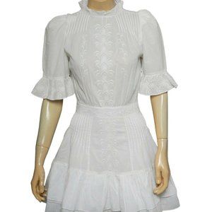 Pia Tjelta Amelia Dress S Women Casual White Ruffled Short Mini Boho NEW 19595